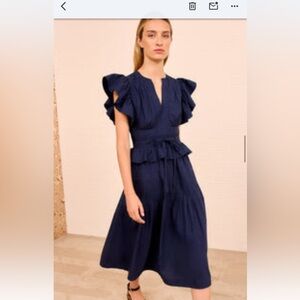 Florence Flutter Sleeve Midi Dress - Midnight ULLA JOHNSON NWT